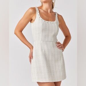 Linda Pearl Neck Line Tweed Mini Dress